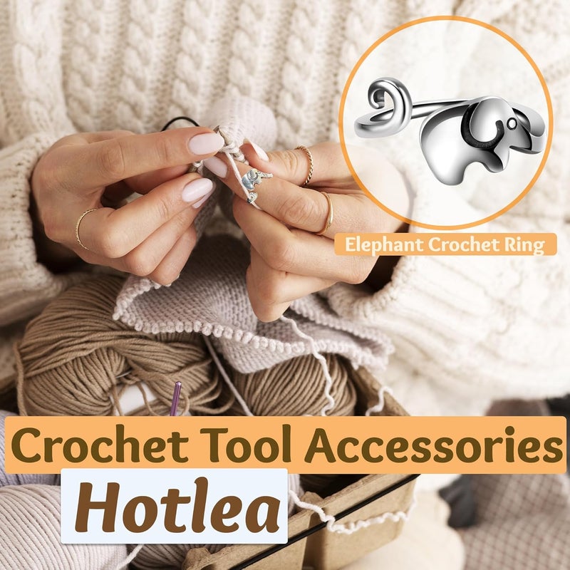Hotlea Store 6 PCS Crochet Tension Ring Cat Crown Butterfly Elephant Sunflower Adjustable Yarn Rings Tools Crochet Accessories Gifts for Crochet Lovers - Image 3